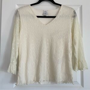 Vintage Y2K Kim and Cami Butter Yellow Stretch Lace Top 3/4 sleeves Medium